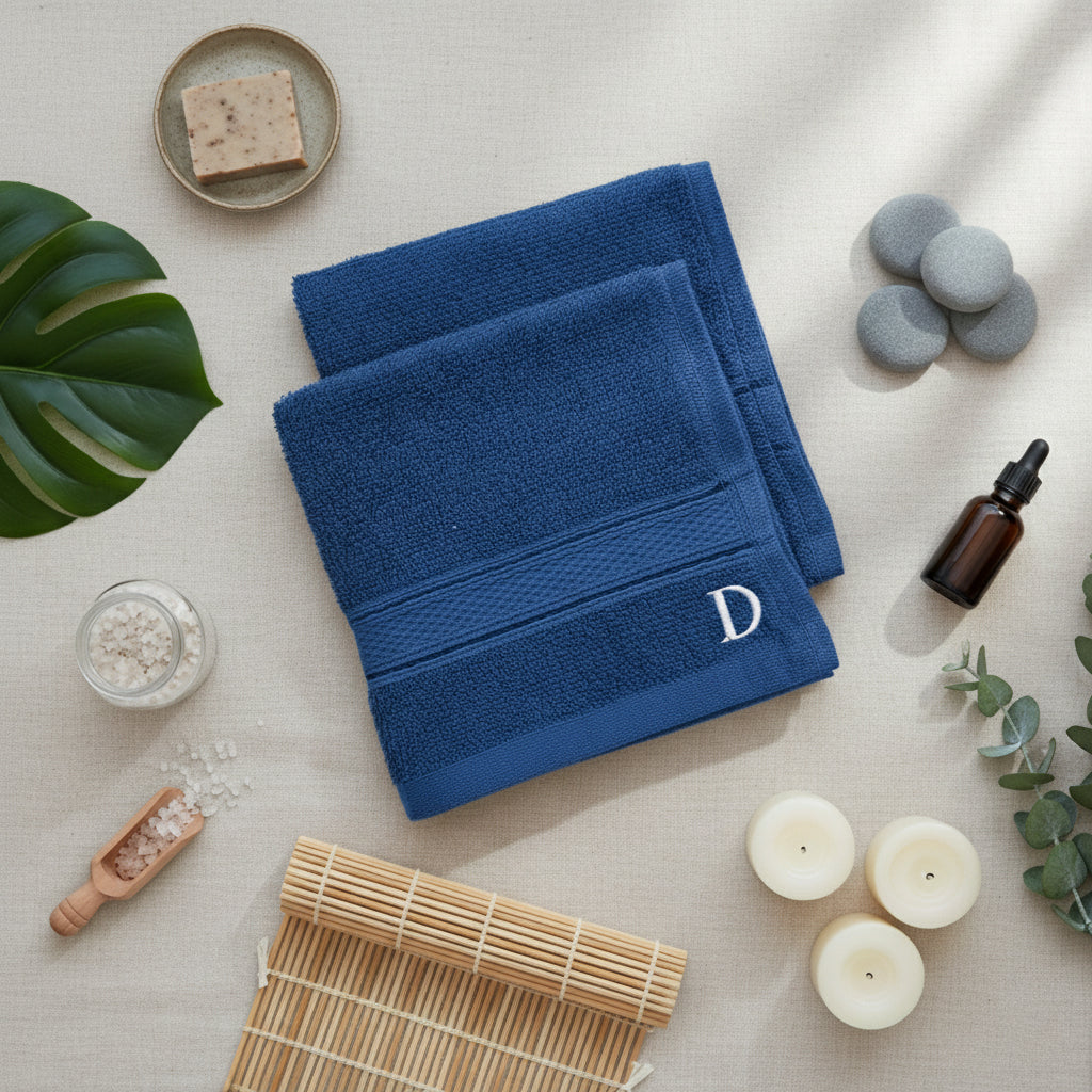 Premium Daffodil Brown Monogrammed Face Towel Set UAE Dubai - Letter D 500 GSM 6 Pack Royal Blue