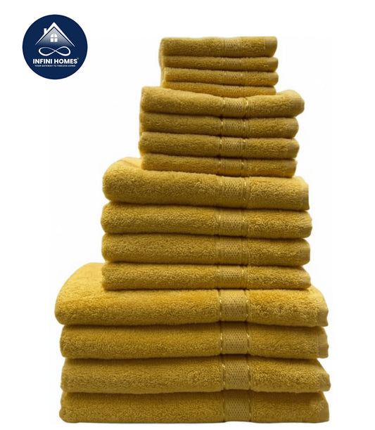 Premium Daffodil Yellow Bath Towel Set UAE مجموعة مناشف حمام صفراء فاخرة الإمارات | 16 Piece Family Pack Dubai Abu Dhabi | Luxury Cotton Towels قطن فاخر