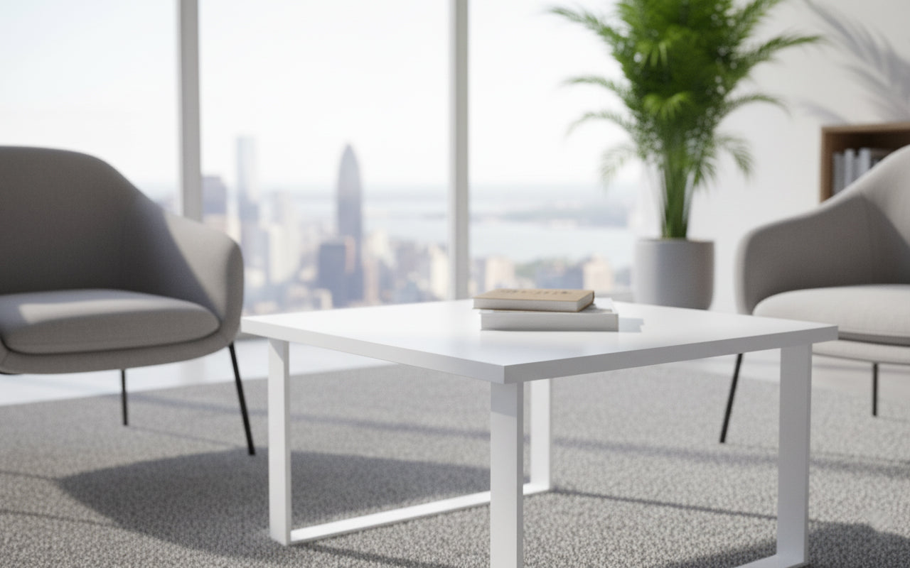 INFINI HOMES Coffee Table UAE - Model CT-MT-60-WT White 60x60cm Metal Legs Dubai Abu Dhabi Sharjah