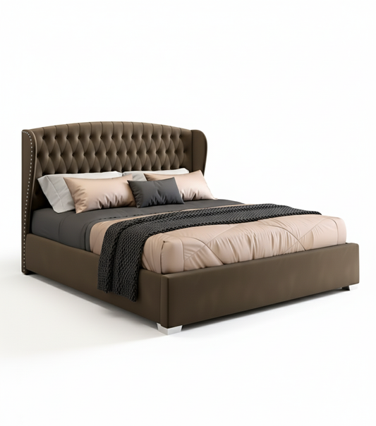 Luxury Wingback Tufted Upholstered Wooden Bed 160×190 cm | UAE Delivery to Dubai, Abu Dhabi & All Emirates