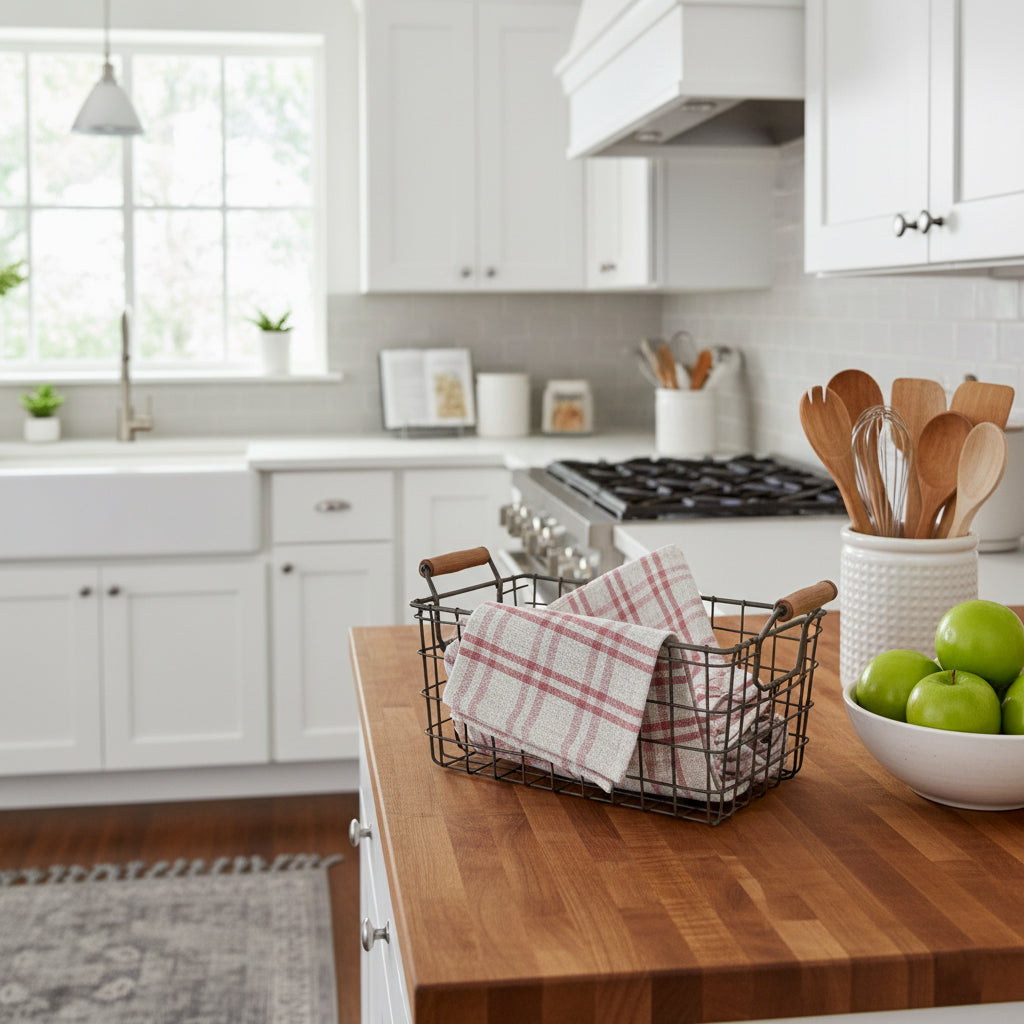 INFINI HOMES Orchard Pink Multi Checks Tea Towel Set - Premium Kitchen Linens UAE