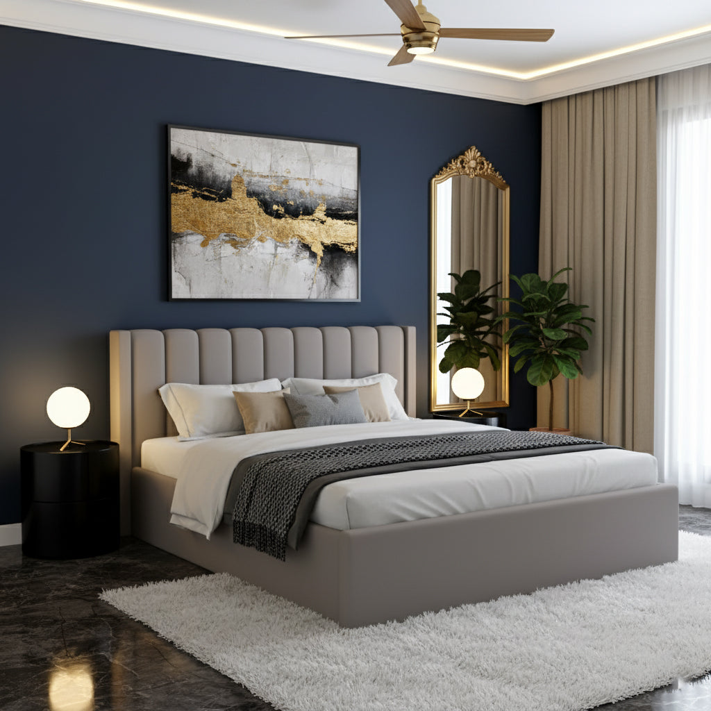 Queen Upholstered Platform Bed 160x190cm - Premium Bedroom Furniture UAE | INFINI HOMES