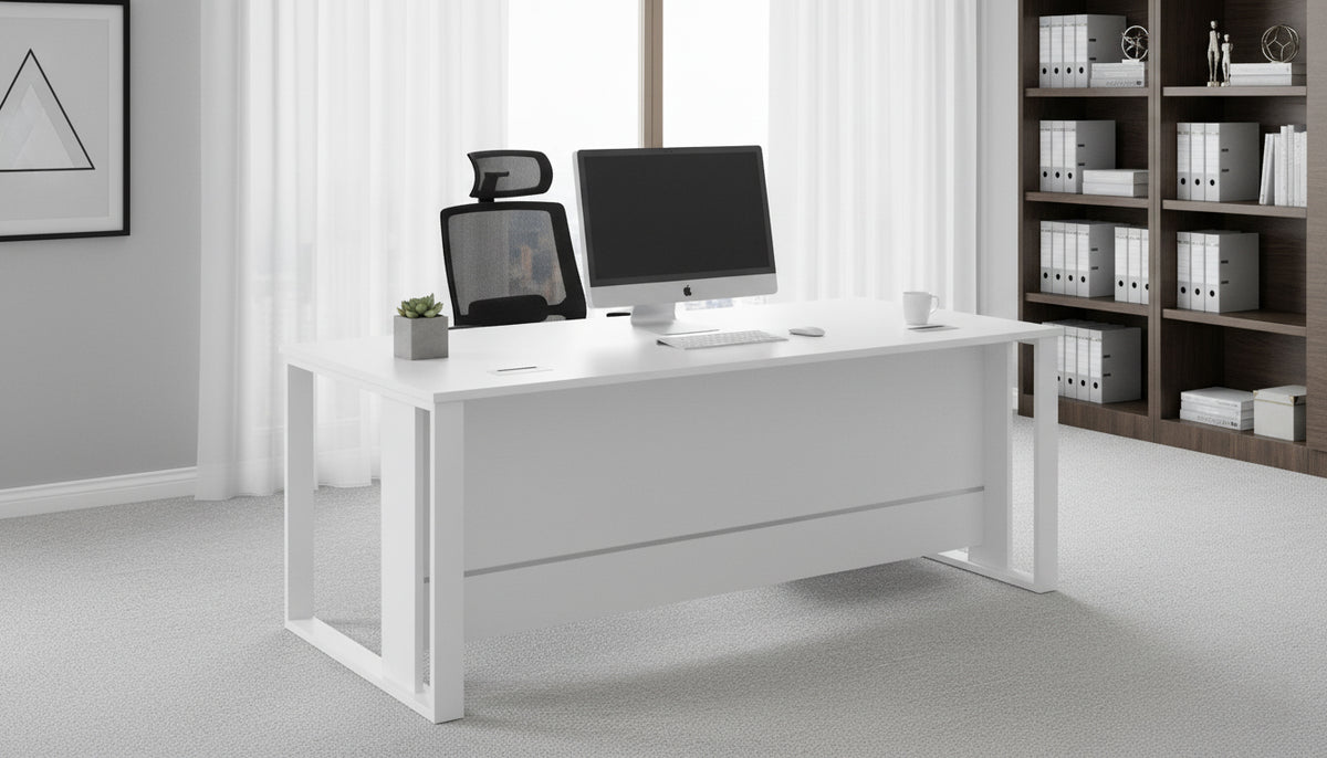 Office Desk 200x90cm with Metal Legs & Drawer - White Executive Table Dubai UAE