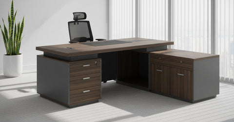 L Shaped Office Desk 200cm with Mobile Drawer - Premium Executive Table UAE | INFINI HOMES
