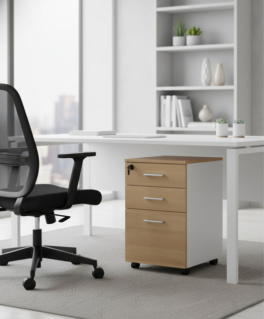 INFINI HOMES Pedestal Drawer UAE - Model BX-KD601+PD Oak White 40x40x55cm Dubai Abu Dhabi Sharjah