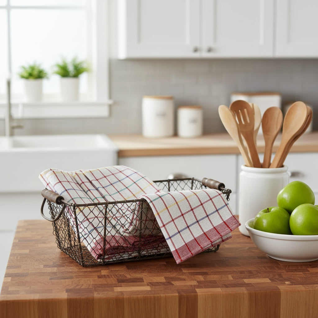 Red Kitchen Towels UAE Pack of 6 | Multi Checks Tea Towels 50x70cm Dubai Abu Dhabi | INFINI HOMES