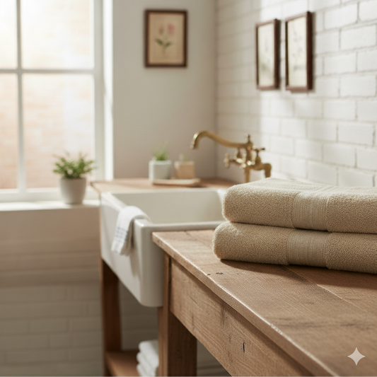 مناشف حمام فندقية فاخرة قطن طبيعي بيج الإمارات - Premium Hotel Quality Cotton Bath Towels Beige UAE INFINI HOMES