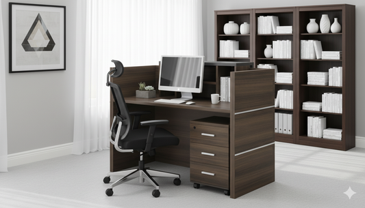 INFINI HOMES Reception Table UAE - Model RCP-140-BG 140x60x105cm Pedestal Drawer Dubai Abu Dhabi Sharjah