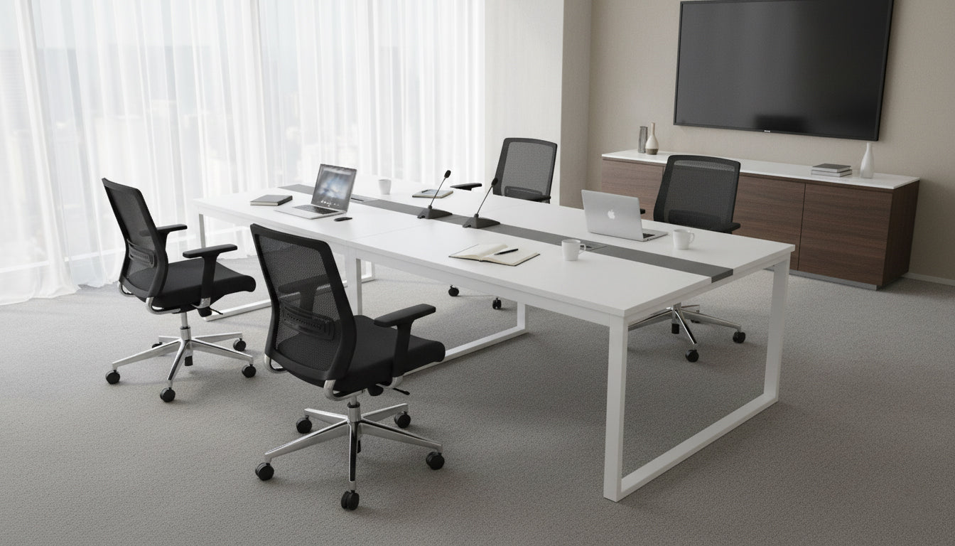 INFINI HOMES Meeting Table UAE - Model AF-MT-30 White Grey 120x300cm Metal Leg Dubai Abu Dhabi Sharjah
