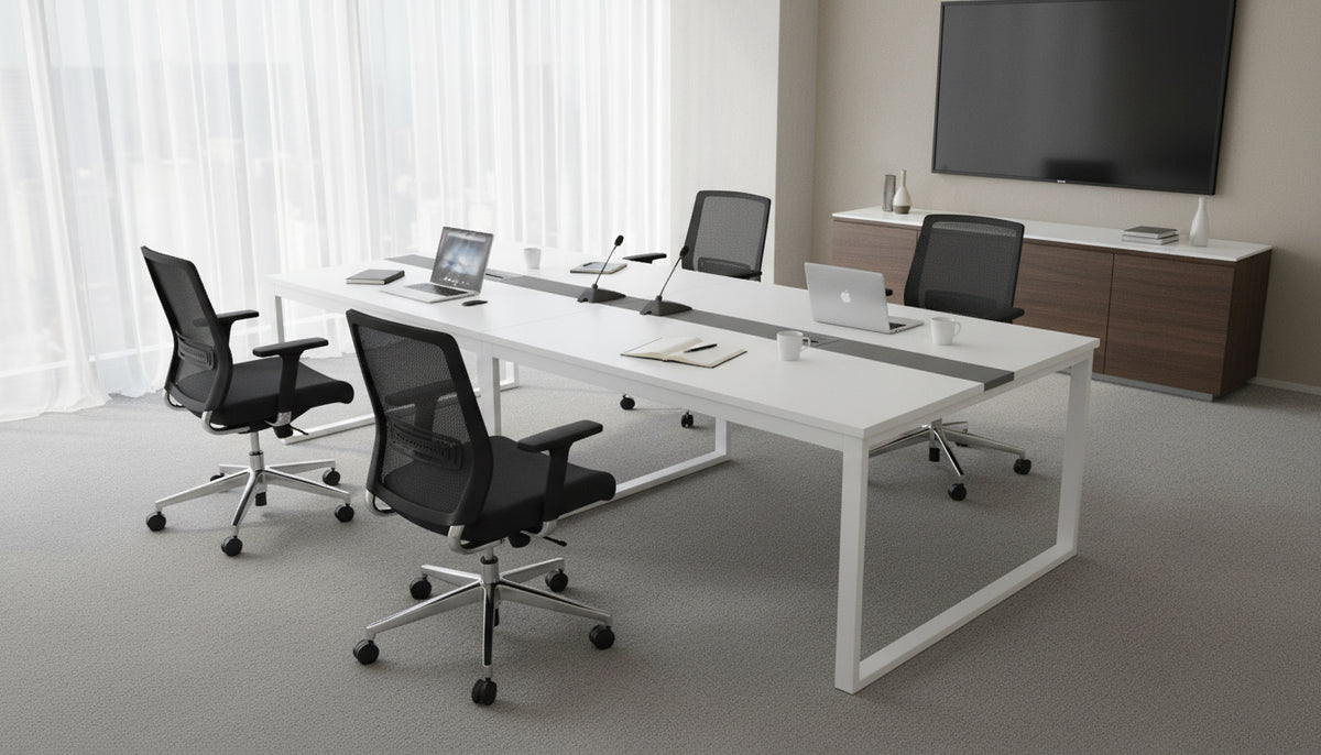 INFINI HOMES Meeting Table UAE - Model AF-MT-30 White Grey 120x300cm Metal Leg Dubai Abu Dhabi Sharjah