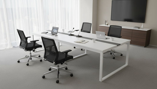 INFINI HOMES Meeting Table UAE - Model AF-MT-30 White Grey 120x300cm Metal Leg Dubai Abu Dhabi Sharjah
