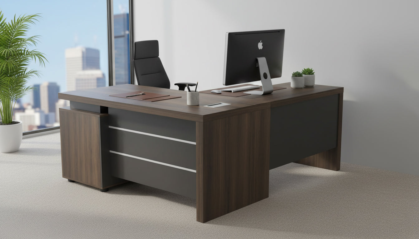 INFINI HOMES Executive Table UAE - Model KENO-140L Walnut Grey 140x70cm +80x40cm Extension Dubai Abu Dhabi Sharjah