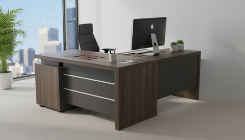 INFINI HOMES Executive Table UAE - Model KENO-140L Walnut Grey 140x70cm +80x40cm Extension Dubai Abu Dhabi Sharjah