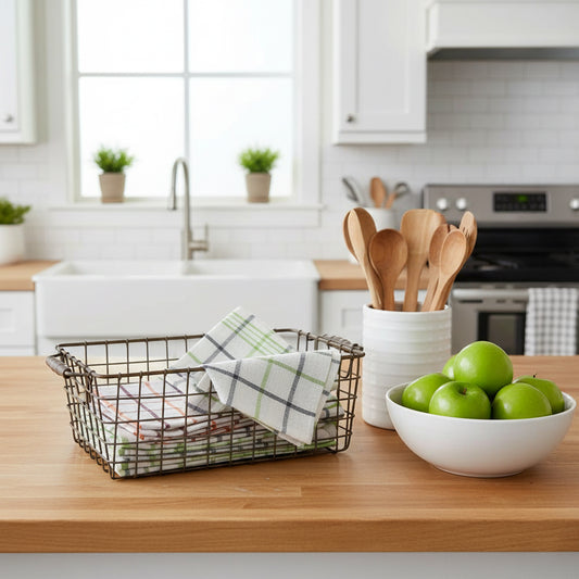 Kitchen Towels UAE Pack of 6 | Green Orange Multi Checks 50x70cm Dubai Abu Dhabi | INFINI HOMES