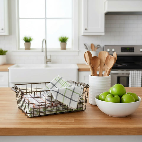 Kitchen Towels UAE Pack of 6 | Green Orange Multi Checks 50x70cm Dubai Abu Dhabi | INFINI HOMES