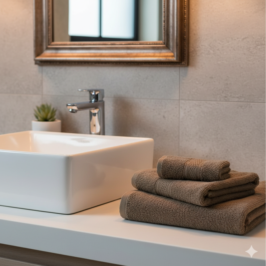 Premium Daffodil Dark Beige Face Towel Set 500 GSM Cotton 24 Pack UAE Dubai Natural | طقم مناشف وجه دافوديل بيج داكن فاخر 500 جرام قطن 24 قطعة الإمارات دبي طبيعي