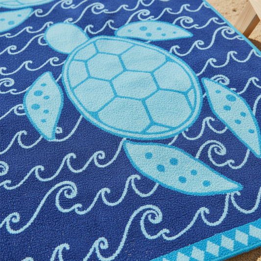 Turtle Design Beach Towel UAE Dubai | Marine Jacquard 86x162cm 390GSM | Kids & Adults