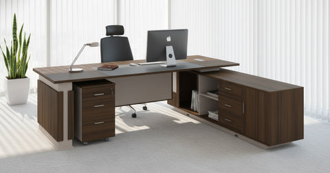 L Shaped Office Desk 240x220cm with Mobile Drawer - Executive Office Table Dubai UAE