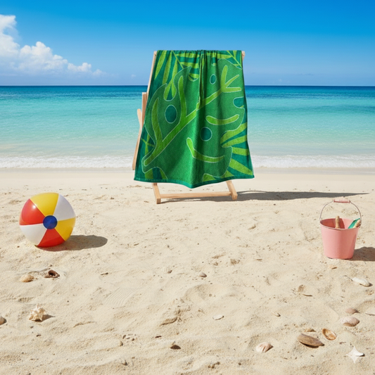 منشفة قطنية فاخرة للشاطئ الإمارات | Luxury Cotton Beach Towel UAE 86x162cm 390GSM Hotel Quality Jacquard Dubai Abu Dhabi