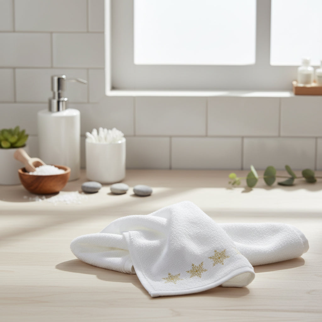 Luxury Embroidered Hand Towel UAE - Premium Snowflake Design 600 GSM Cotton Dubai