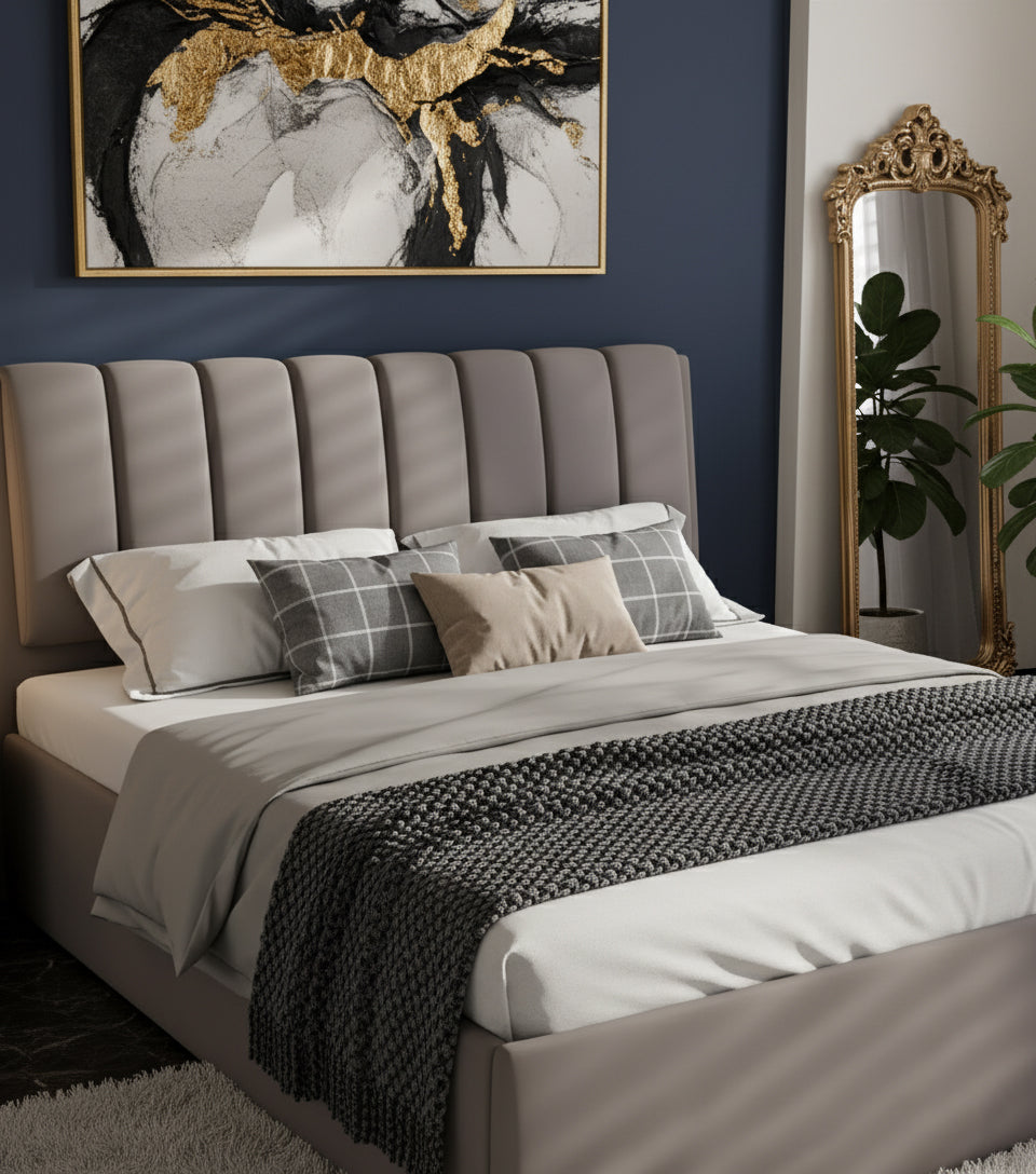 King Size Wooden Bed Dubai UAE | Premium Upholstered Headboard 180×200cm | INFINI HOMES