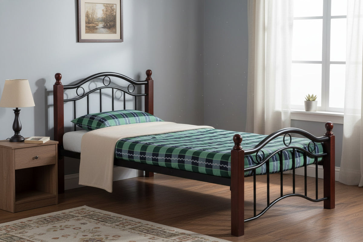 Premium Wooden Steel Bed Frame Single Size 190x90x75cm | UAE Delivery to Dubai, Abu Dhabi, Sharjah | Modern Bedroom Furniture