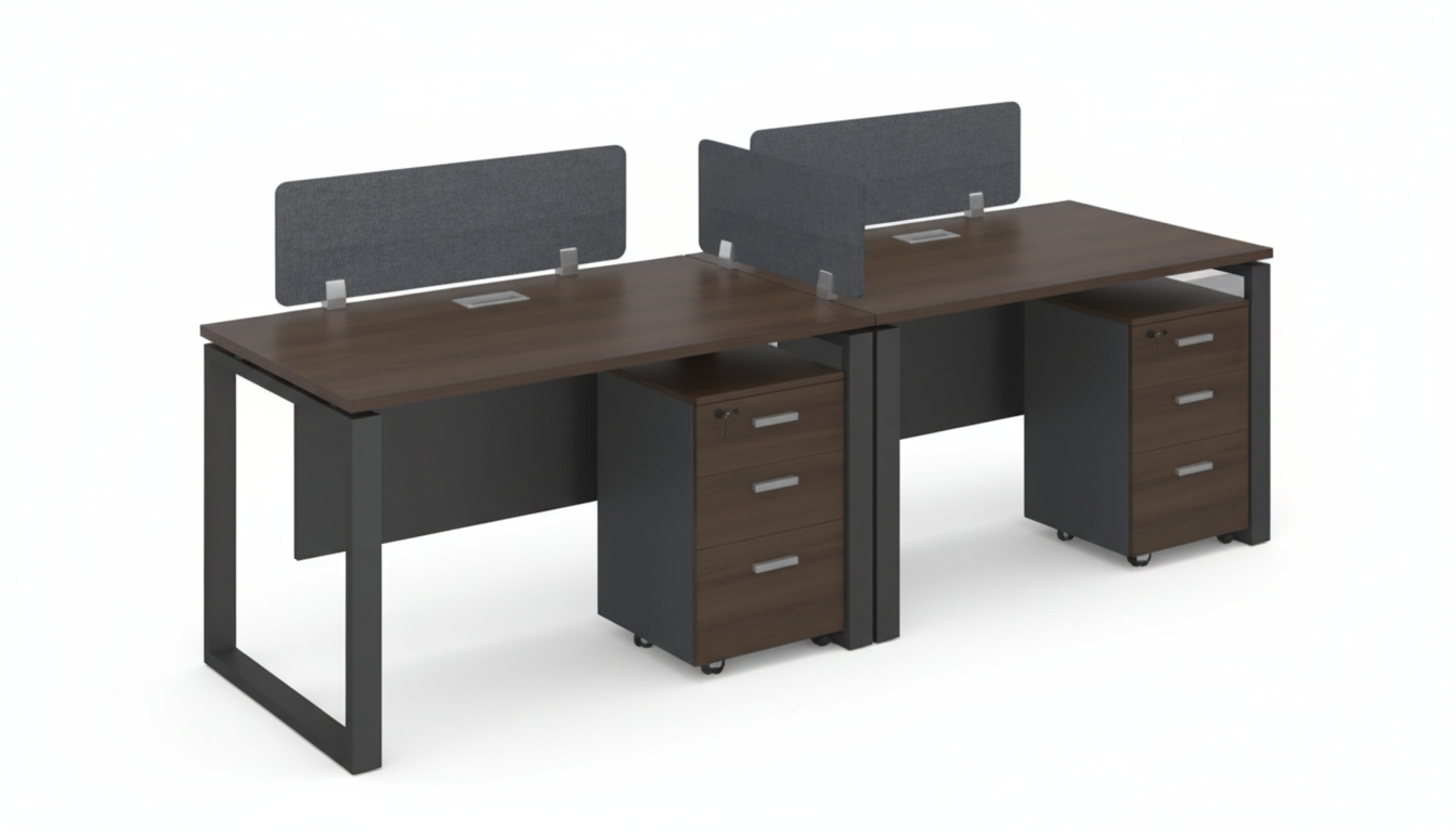 2 Person Office Workstation Desk Dubai UAE - Walnut Grey 240x60cm with Drawers