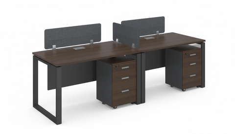 2 Person Office Workstation Desk Dubai UAE - Walnut Grey 240x60cm with Drawers