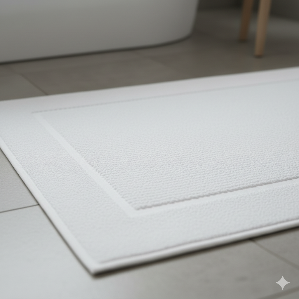 سجادة حمام إيريس بيضاء فاخرة 50x80 سم الإمارات - قطن 600 جي إس إم دبي أبوظبي | Premium Iris White Bath Mat 50x80cm UAE - 600 GSM Cotton Dubai Abu Dhabi