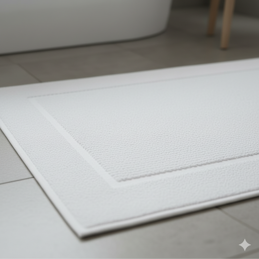 سجادة حمام إيريس بيضاء فاخرة 50x80 سم الإمارات - قطن 600 جي إس إم دبي أبوظبي | Premium Iris White Bath Mat 50x80cm UAE - 600 GSM Cotton Dubai Abu Dhabi