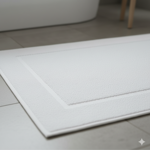 سجادة حمام إيريس بيضاء فاخرة 50x80 سم الإمارات - قطن 600 جي إس إم دبي أبوظبي | Premium Iris White Bath Mat 50x80cm UAE - 600 GSM Cotton Dubai Abu Dhabi