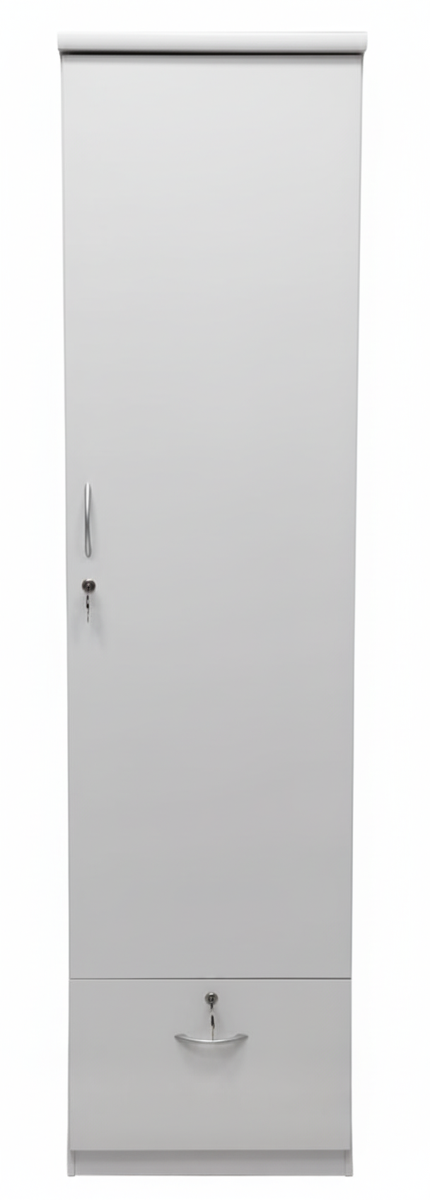 INFINI HOMES Single Door Wooden Wardrobe UAE - White Engineered Wood 1 Drawer Modern Dubai Abu Dhabi Sharjah Pale Grey