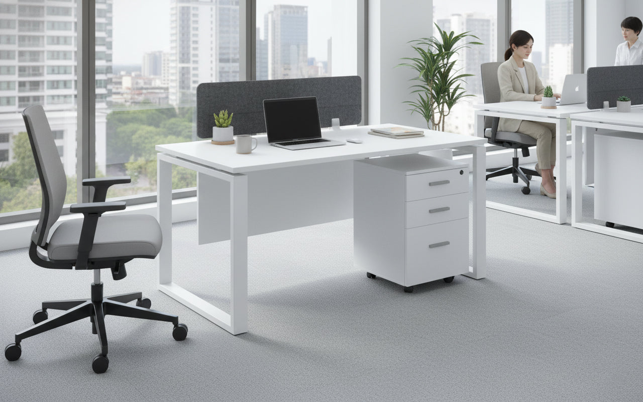 1 Person Office Workstation with Pedestal Drawer - White 120x60cm | Dubai UAE