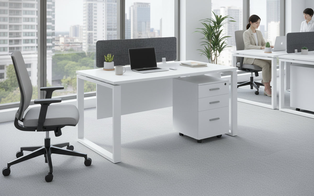 1 Person Office Workstation with Pedestal Drawer - White 120x60cm | Dubai UAE