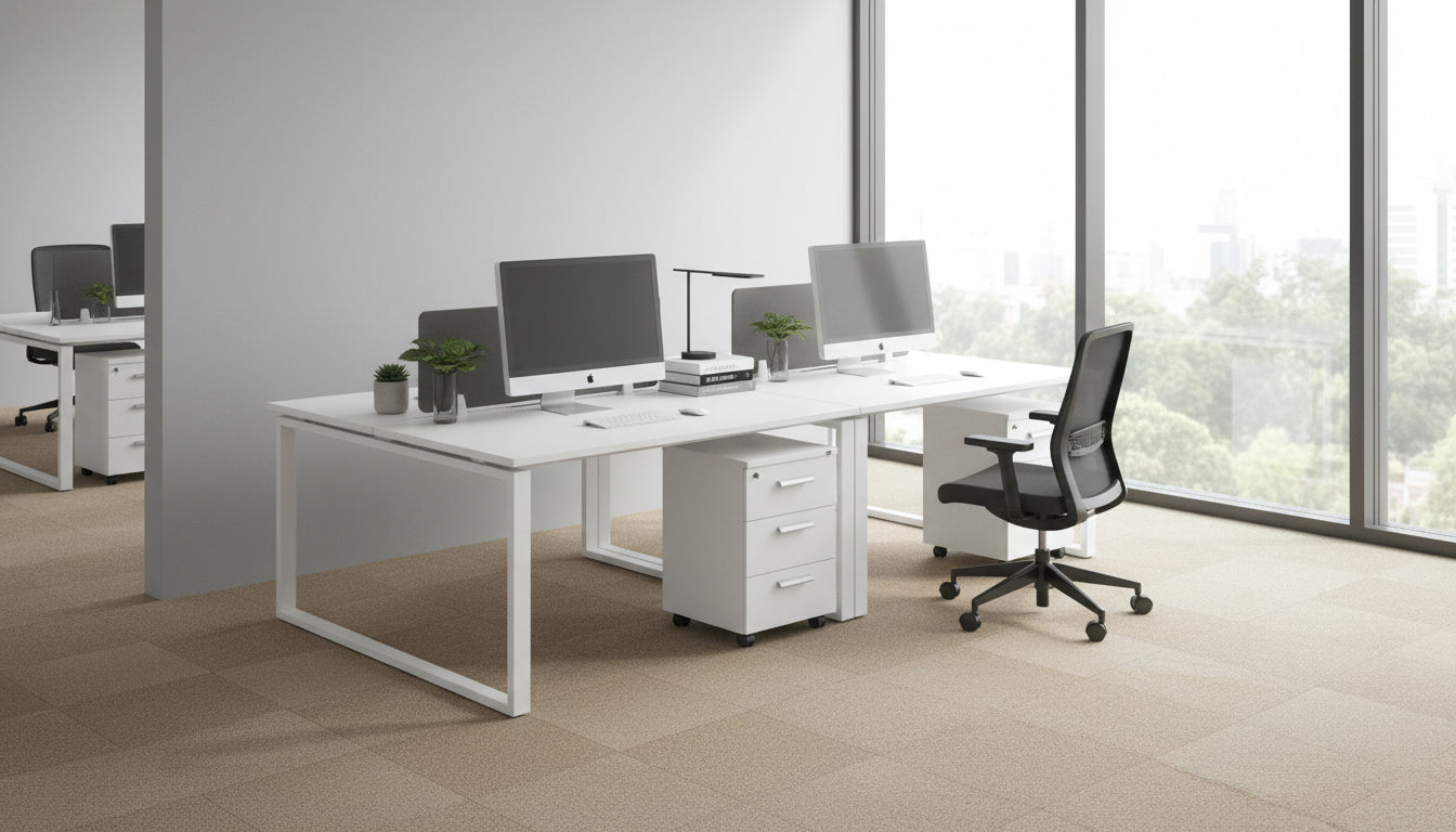 2 Person Office Workstation Desk with Drawers Dubai UAE | 120x120cm White Workstation