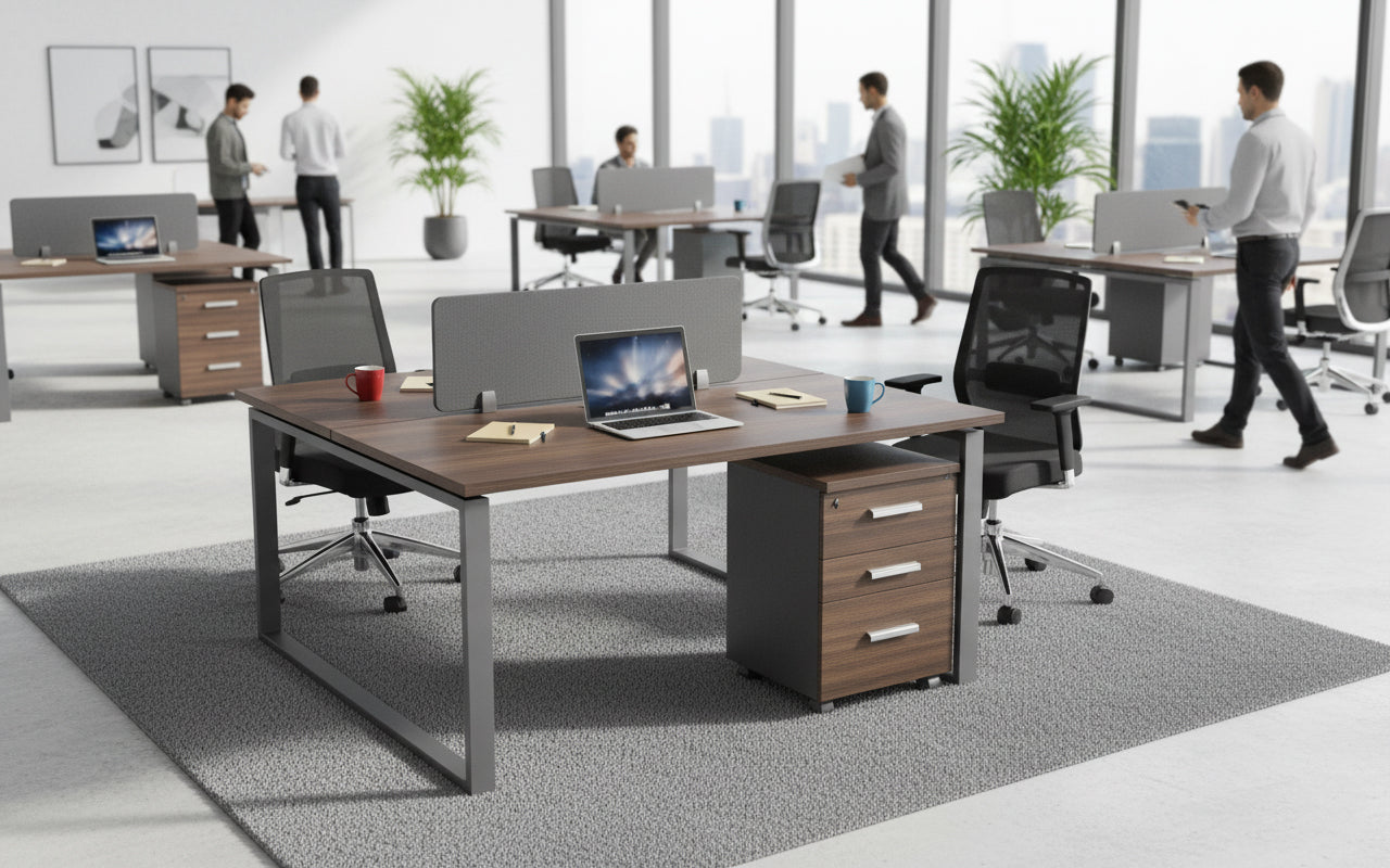 مكتب عمل لشخصين 120×140 سم خشب الجوز رمادي مع أدراج الإمارات | 2 Person Office Workstation Desk 120x140cm Walnut Grey with Drawers UAE