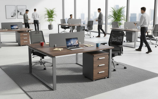 مكتب عمل لشخصين 120×140 سم خشب الجوز رمادي مع أدراج الإمارات | 2 Person Office Workstation Desk 120x140cm Walnut Grey with Drawers UAE