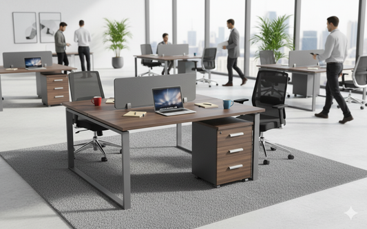 مكتب عمل مزدوج بأدراج تخزين من إنفيني هومز | INFINI HOMES Dual Workstation Desk with Storage Drawers UAE Office Furniture