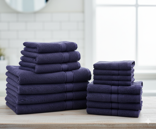 مناشف حمام قطنية زرقاء داكنة عائلية فاخرة الإمارات | Luxury Navy Blue Cotton Family Bath Towels UAE Dubai Abu Dhabi Home Essentials