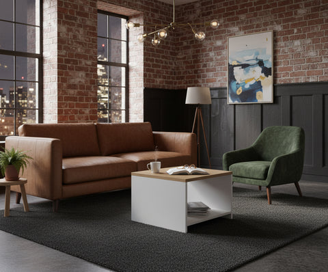 INFINI HOMES Coffee Table UAE - Model BX03-CT40 Oak White 60x60cm Dubai Abu Dhabi Sharjah