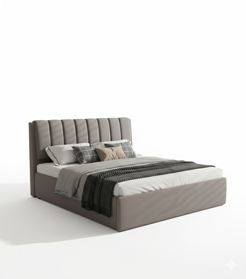 King Size Wooden Bed Dubai UAE | Premium Upholstered Headboard 180×200cm | INFINI HOMES