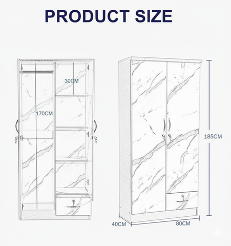 INFINI HOMES 2 Door Wooden Wardrobe UAE - White Engineered Wood 1 Lockable Drawer Modern Dubai Abu Dhabi Sharjah