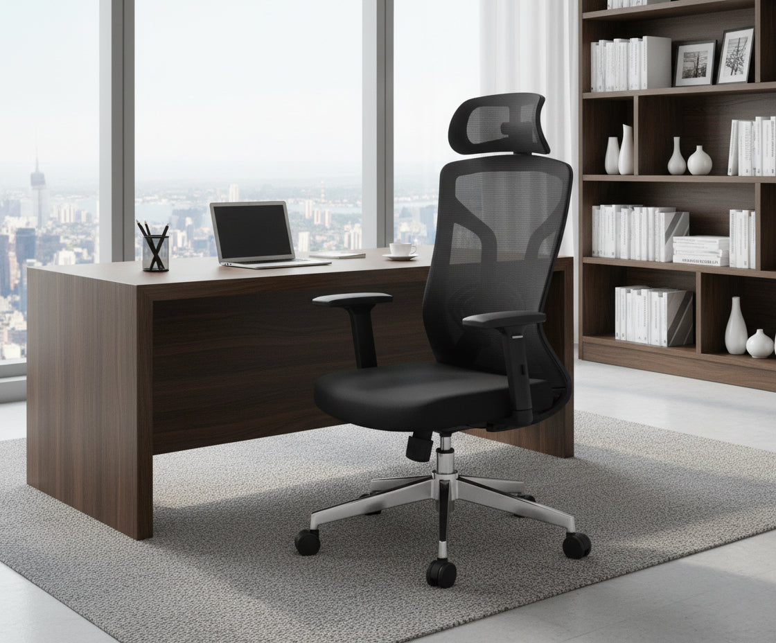 INFINI HOMES Neo High Back Chair UAE - Chrome Base Headrest Dubai Abu Dhabi Sharjah