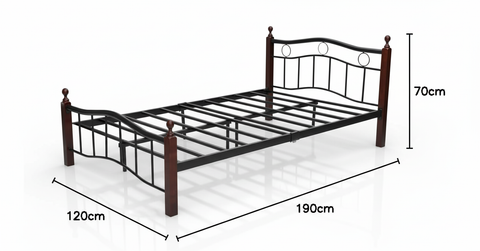 Heavy Duty Wooden Steel Bed Frame Mahogany - Twin Size 190x120x70cm | UAE Delivery