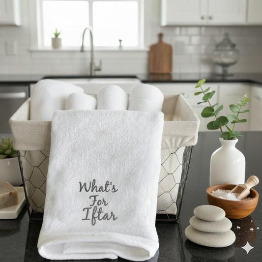 منشفة مطبخ رمضان الإمارات - ما هو الإفطار مطرزة قطن فاخر دبي | Ramadan Kitchen Towel UAE - What's for Iftar Embroidered Premium Cotton Dubai