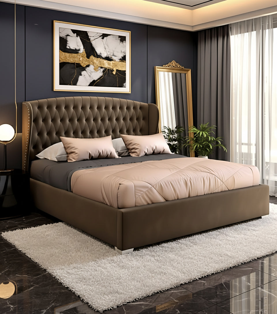 Luxury Super King Bed 200x200cm UAE | Premium Wingback Tufted Wooden Bed Dubai Abu Dhabi