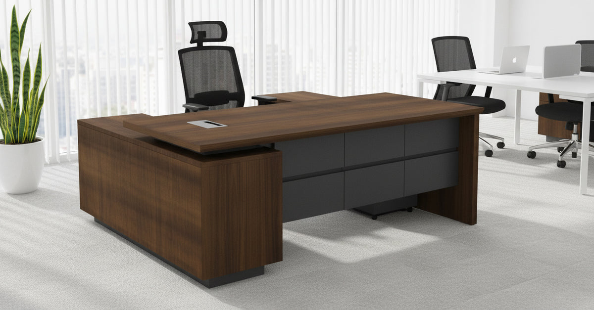 L Shaped Office Desk 180cm with Mobile Drawer - Executive Office Table UAE