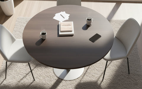 Round Dining Table 120cm Walnut - Chrome Legs | Modern Office & Home Furniture UAE