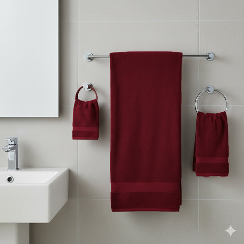 Burgundy Cotton Towel Set 16 Pieces UAE Premium Quality Dubai Abu Dhabi Bathroom | مجموعة مناشف قطنية عنابي 16 قطعة الإمارات جودة فاخرة دبي أبوظبي حمام