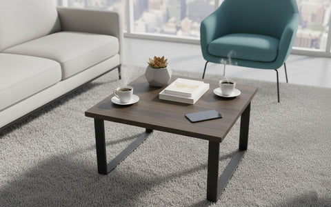 Coffee Table 60x60cm Walnut - Modern Metal Leg Design | Dubai UAE